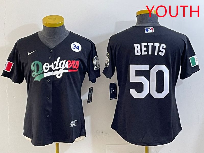 Youth Los Angeles Dodgers 50 Betts Black Mexico Game 2025 Nike MLB Jersey style 4